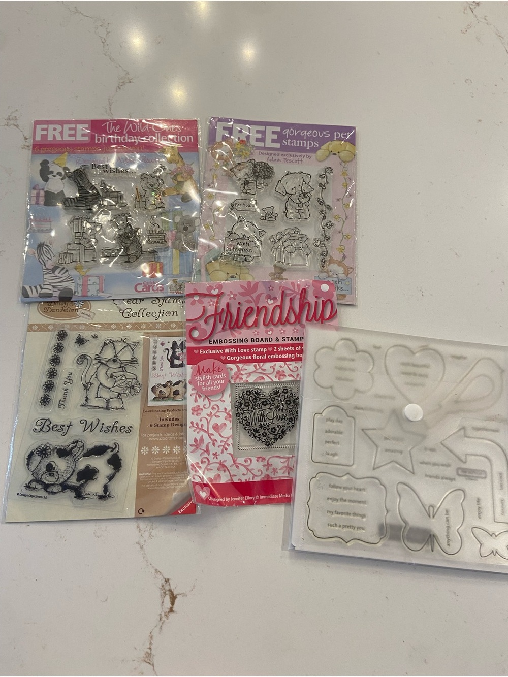Clear Stamp Set Of (5) Sealed Assorted Birthday, Animals, Hearts And More